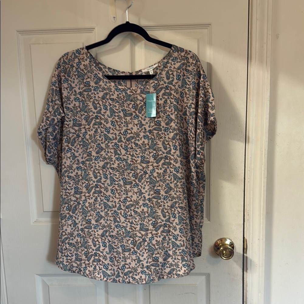 Gray and Brown Dolman Sleeve Relaxed Blouse